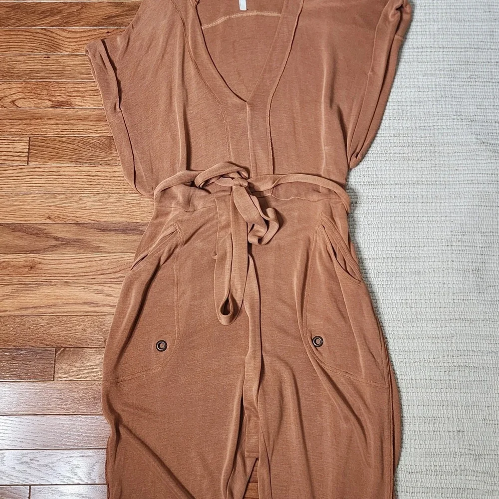 Free People Movement Time Test Hooded Modal Jumpsuit‎ Short Sleeve Belt Lounge S